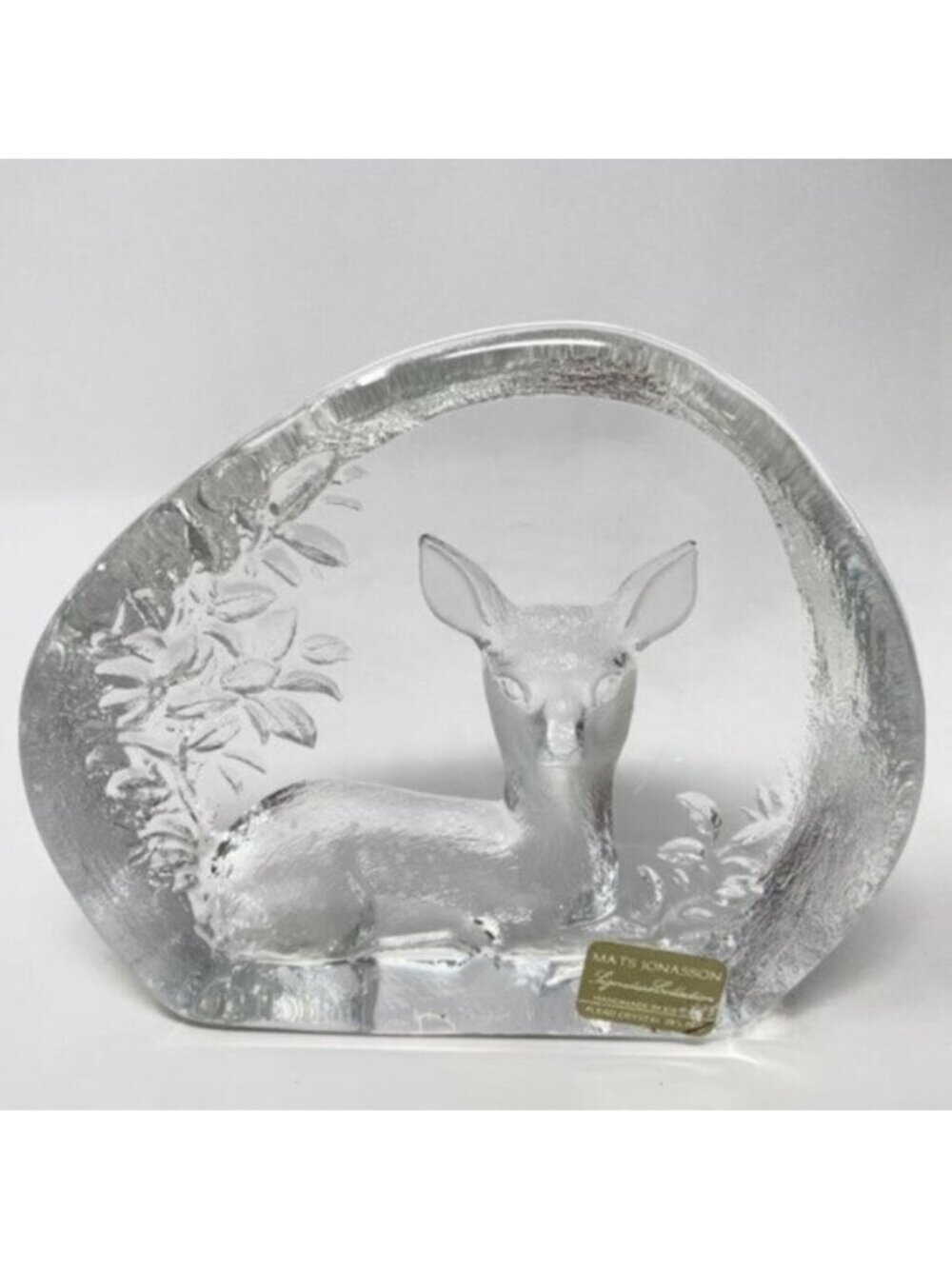 Mats Jonasson Baby Fawn Signed Lead Crystal Swedish Art Glass Paperweight